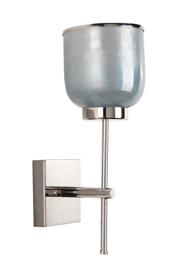 Vapor Single Sconce, Nickel and Blue Opal Metallic Glass
