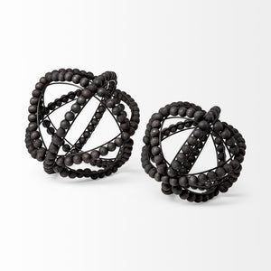 Earnhardt II Large 11L x 11W Black Wooden Beaded Orb