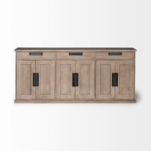 Braxton III 81.5x18.5 Natural Brown Solid Wood 3 Drawer 6 Door Sideboard