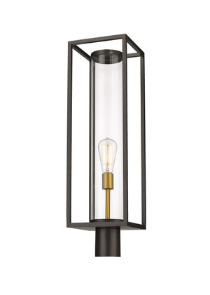 Dunbroch 1 Light Outdoor Post Mount Fixture in Deep Bronze + Outdoor Brass Finish