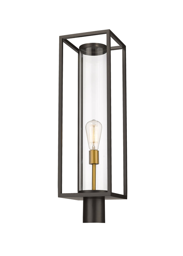 Dunbroch 1 Light Outdoor Post Mount Fixture in Deep Bronze + Outdoor Brass Finish