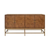 FOUR DOOR BUFFET WITH ANTIQUE BRASS METAL BASE IN DARK BURL WOOD