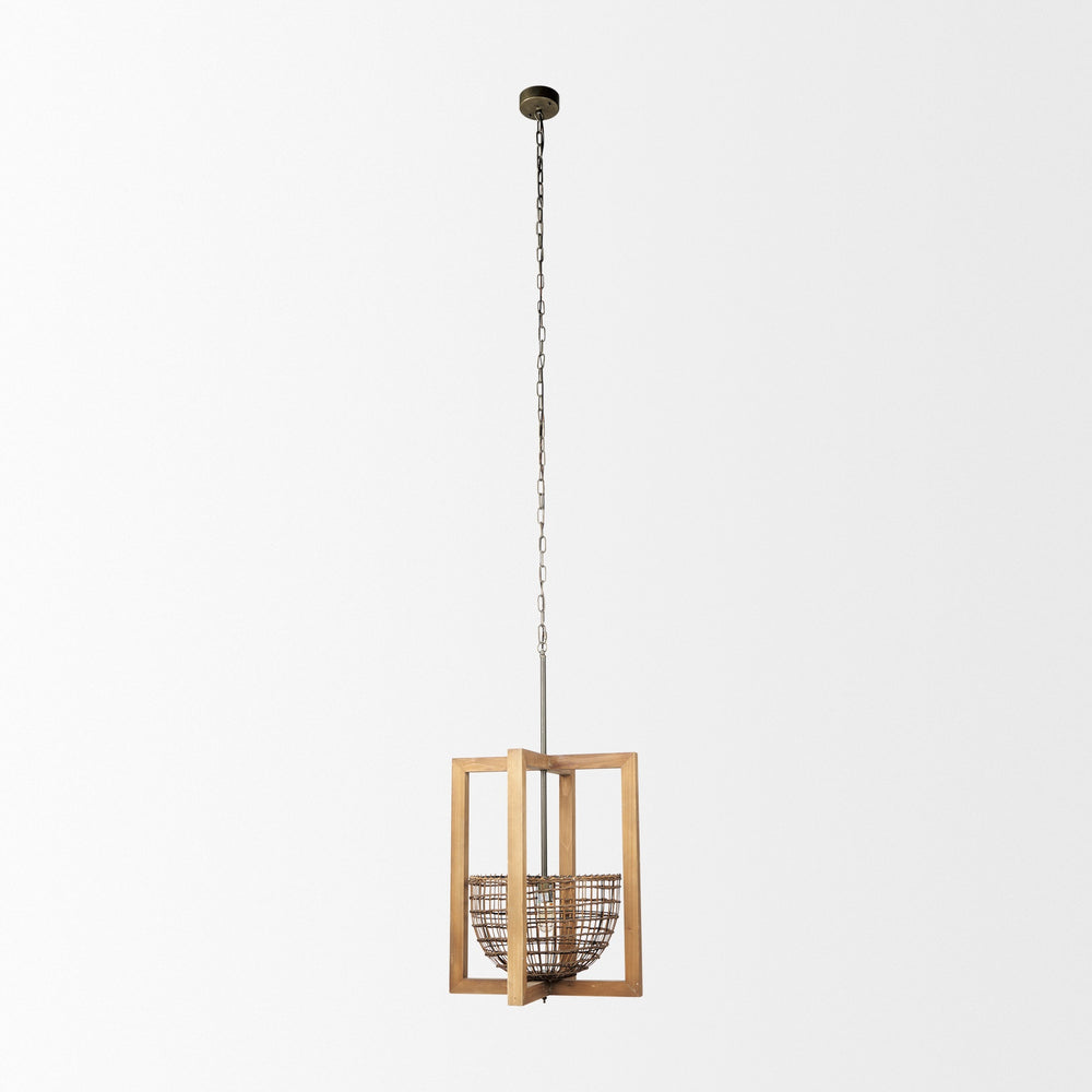 Kiley Warm Wood Basket Lantern Pendant Light