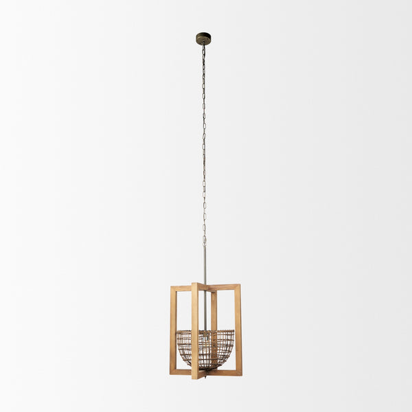 Kiley Warm Wood Basket Lantern Pendant Light