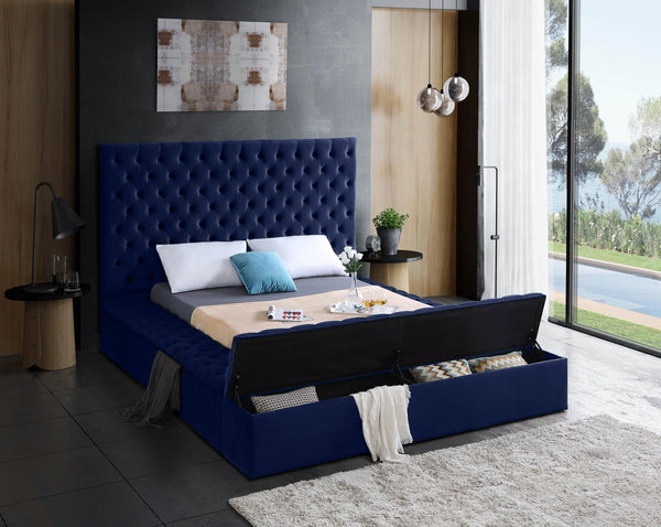 Randal King Bed In Navy Velvet