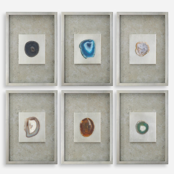 Agate Stone Silver Wall Art S/6