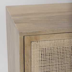 Grier 36L x 18W x 31H Light Brown Wood w/ Cane 2 Door Accent Cabinet