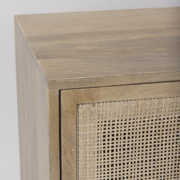 Grier 36L x 18W x 31H Light Brown Wood w/ Cane 2 Door Accent Cabinet