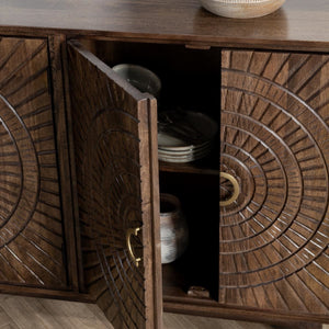 Vivienne Mango Wood 4-Door Cabinet in Bark Brown