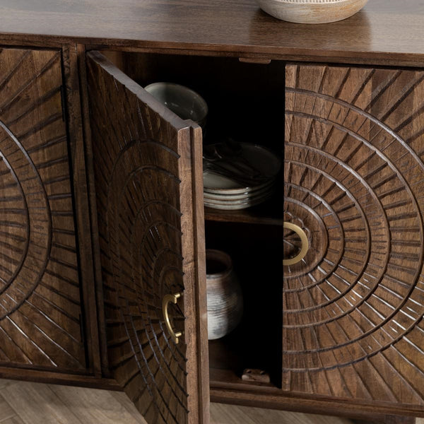 Vivienne Mango Wood 4-Door Cabinet in Bark Brown