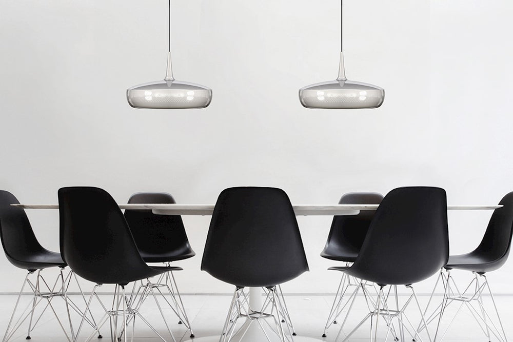 Clava Dine Hardwired Pendant in Steel with Black Cord