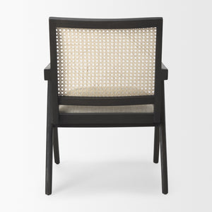 Donna Black Wood Cane-Back w/ Beige Upholstered Seat Accent Chair