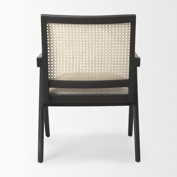 Donna Black Wood Cane-Back w/ Beige Upholstered Seat Accent Chair