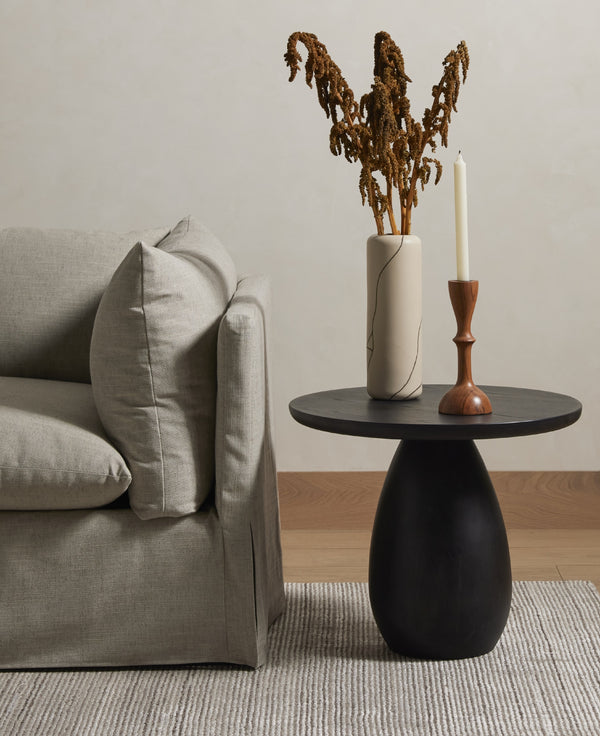 Merla Wood End Table In Tall In Black Wash Ash