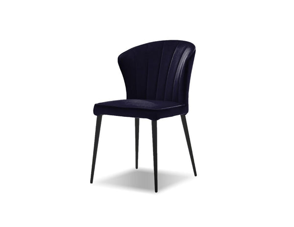 ARIEL Dining Chair in navy velvet fabric/black powder coated legs