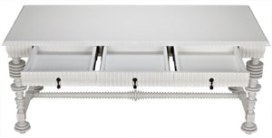 Portuguese Desk in Solid White Mahogany and Veneer with Brass Pulls
