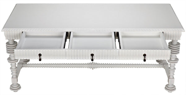Portuguese Desk in Solid White Mahogany and Veneer with Brass Pulls