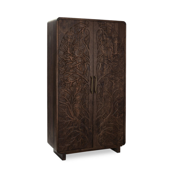 Albero Solid Wood Tall Cabinet in Kona Brown