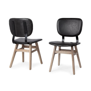 Haden I Black Faux-Leather Wrap Brown Solid Wood and Iron Base Dining Chair