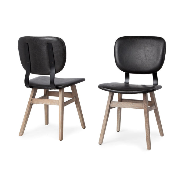 Haden I Black Faux-Leather Wrap Brown Solid Wood and Iron Base Dining Chair
