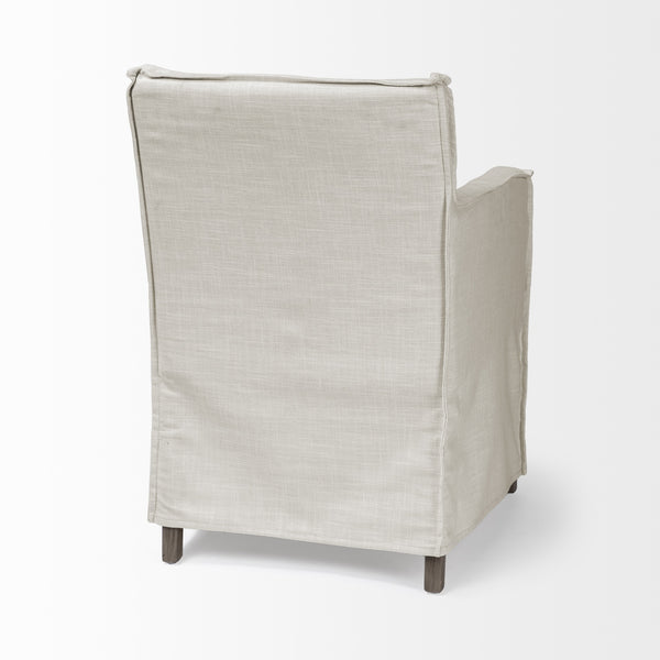 Elbert II Cream Fabric Slip-Cover Brown Wood Frame Dining Chair