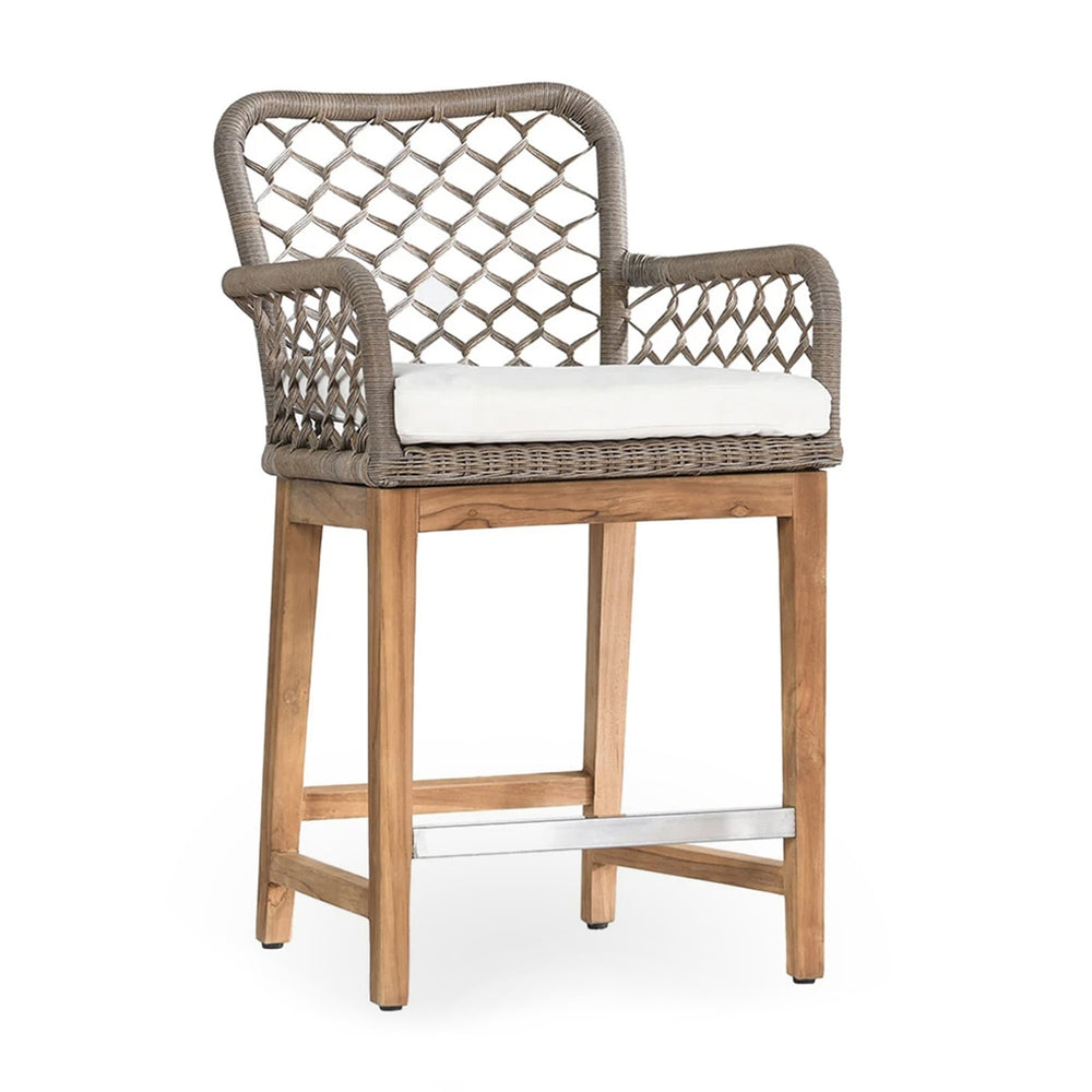 Paulo Outdoor Counter Stool - Gray Teak & Olefin