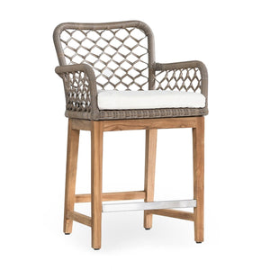 Paulo Outdoor Counter Stool - Gray Teak & Olefin