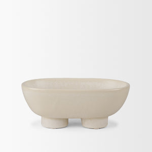 Tyren Cream Glazed Decorative Oblong Ceramic Bowl
