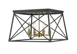 Trestle 4 Light Flush Mount in Matte Black + Olde Brass Finish