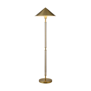 FLOOR LAMP WITH ACRYLIC POLE AND TRIANGULAR METAL SHADE IN BRUSHED BRASS