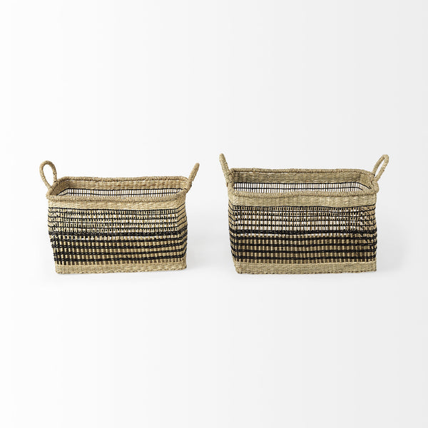 Nia 18.5L x 13.4W x 14.6H Set of 2 Light Brown Seagrass Rectangular Basket with Handles