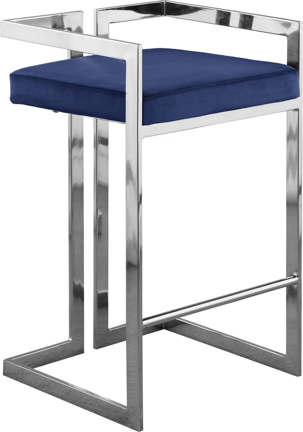 Winifred Stool In Navy Velvet and Chrome