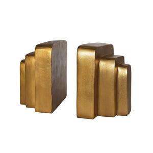 TRIPLE LAYER RECTANGLE BOOKENDS IN SHINY BRASS
