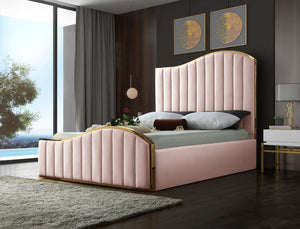 Ethel King Bed In Pink Velvet