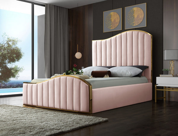 Ethel King Bed In Pink Velvet