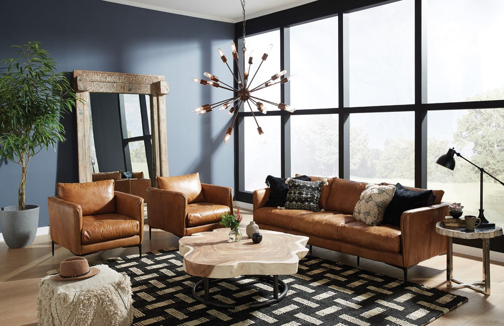 Abigail Leather Club Chair with Metal Legs - Adobe Tan