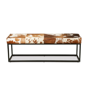New York 54" Iron and Brown Cowhide Leather Bench