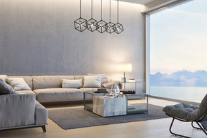 Vertical 5 Light Pendant in Matte Black + Brushed Nickel Finish