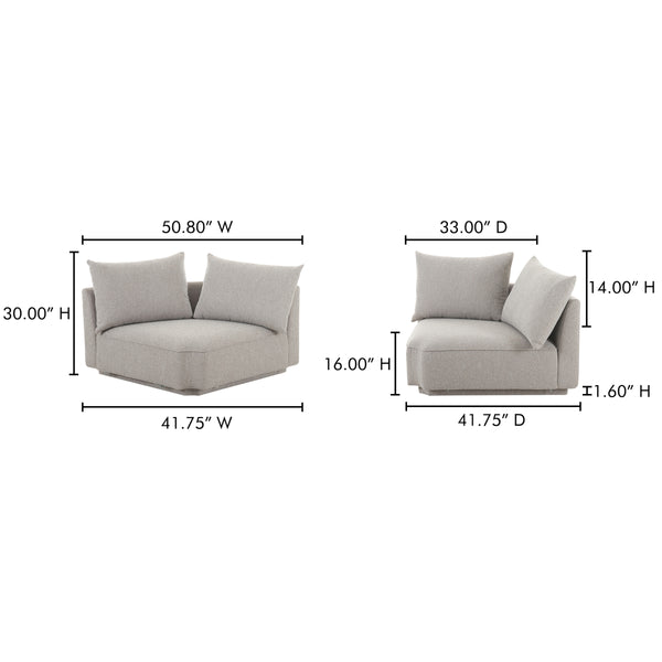 Moe's Rosello Corner Chair in Light Grey