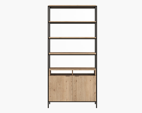 AMBROSE MODULAR BOOKCASE - LARGE - RUSTIC OAK - BLACK