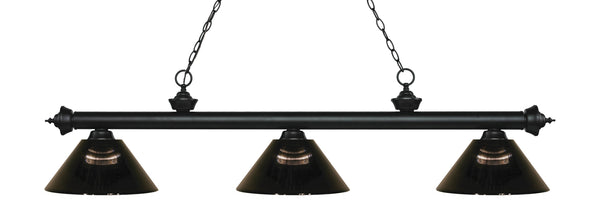 Riviera 3 Light Billiard Light in Matte Black Finish
