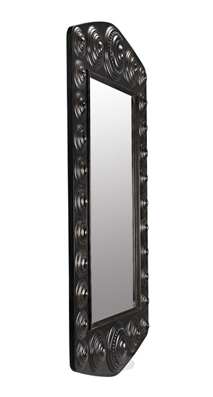 Nanna Mirror, Hand Rubbed Black with Light Brown Trim