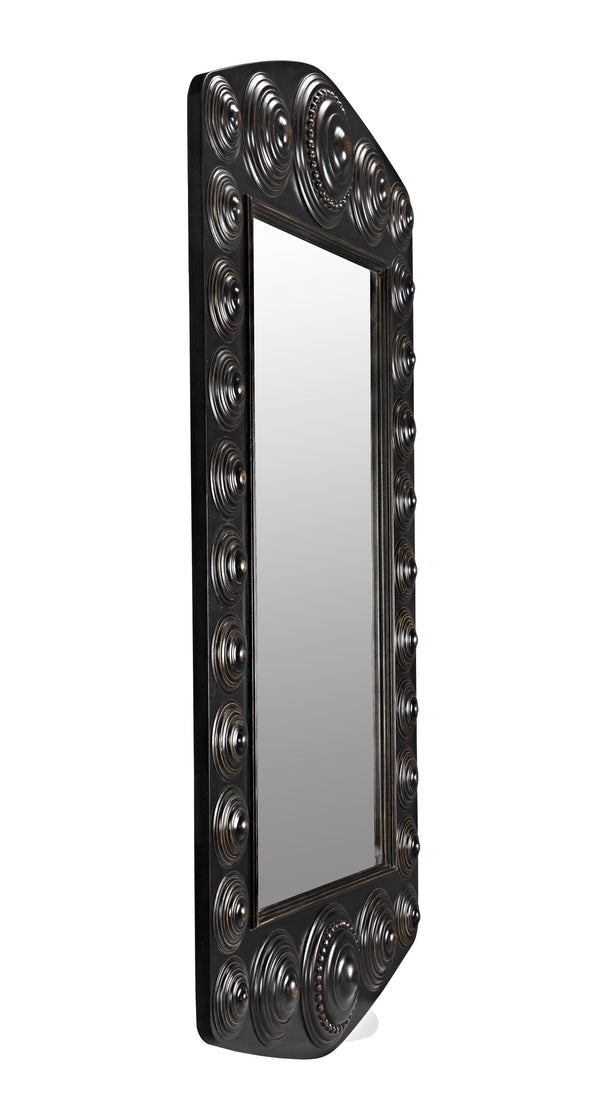 Nanna Mirror, Hand Rubbed Black with Light Brown Trim