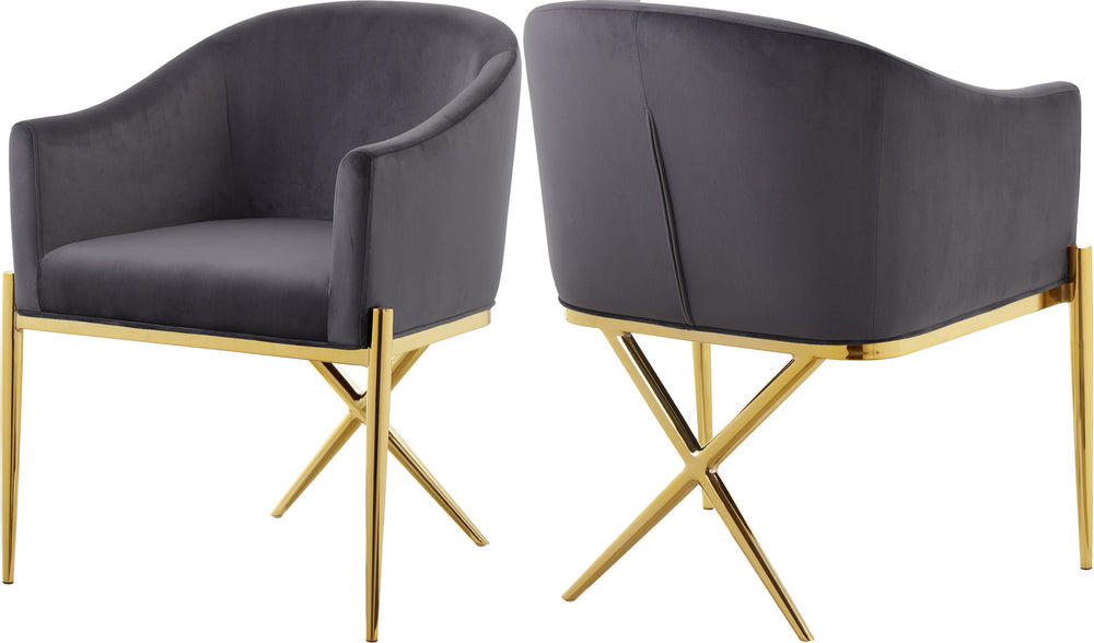 Doris Dining Chair In Grey Velvet and Gold