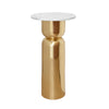 HOURGLASS BRASS BASE SIDE TABLE WITH ROUND WHITE MARBLE TOP
