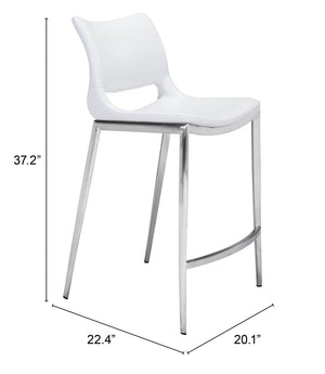 Ace Counter Stool (Set of 2) White & Silver