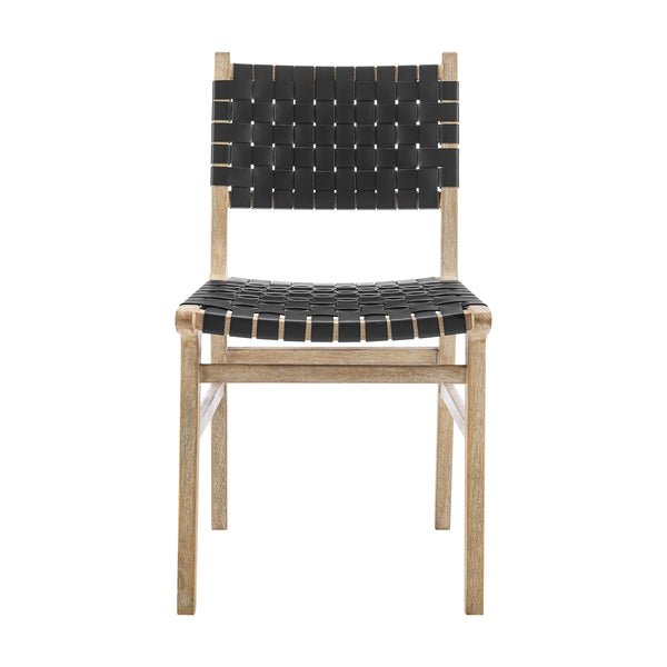 Marco Faux Leather Dining Side Chair Drift Wood Frame, Black 