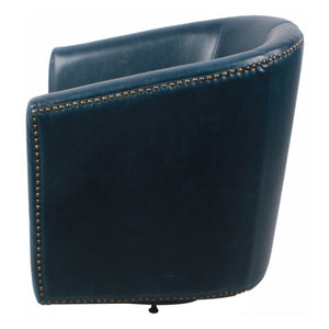 Ernest Bonded Leather Swivel Arm Chair In Vintage Blue