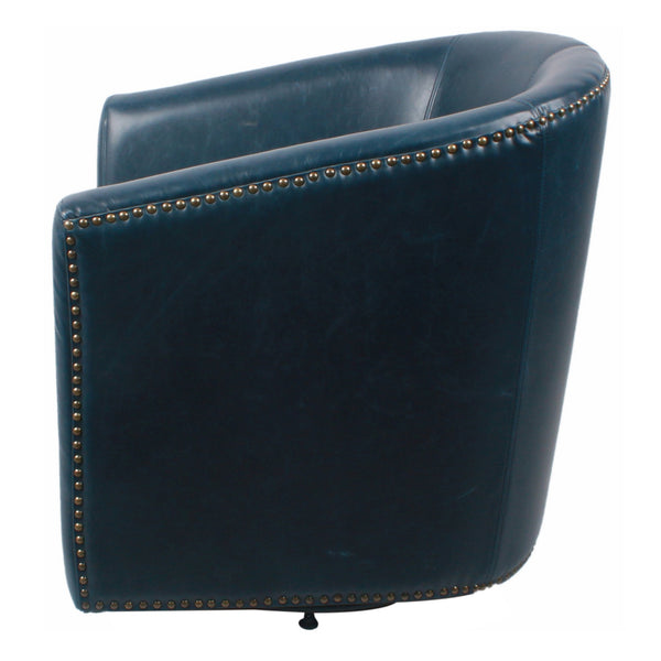 Ernest Bonded Leather Swivel Arm Chair In Vintage Blue