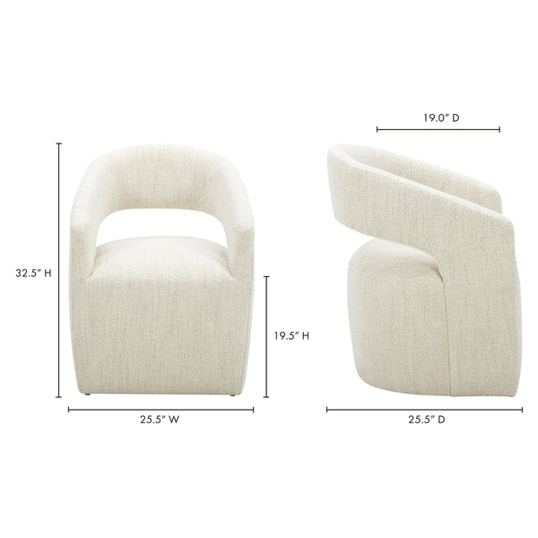 Moe's Barrow Rolling Dining Chair in White Mist